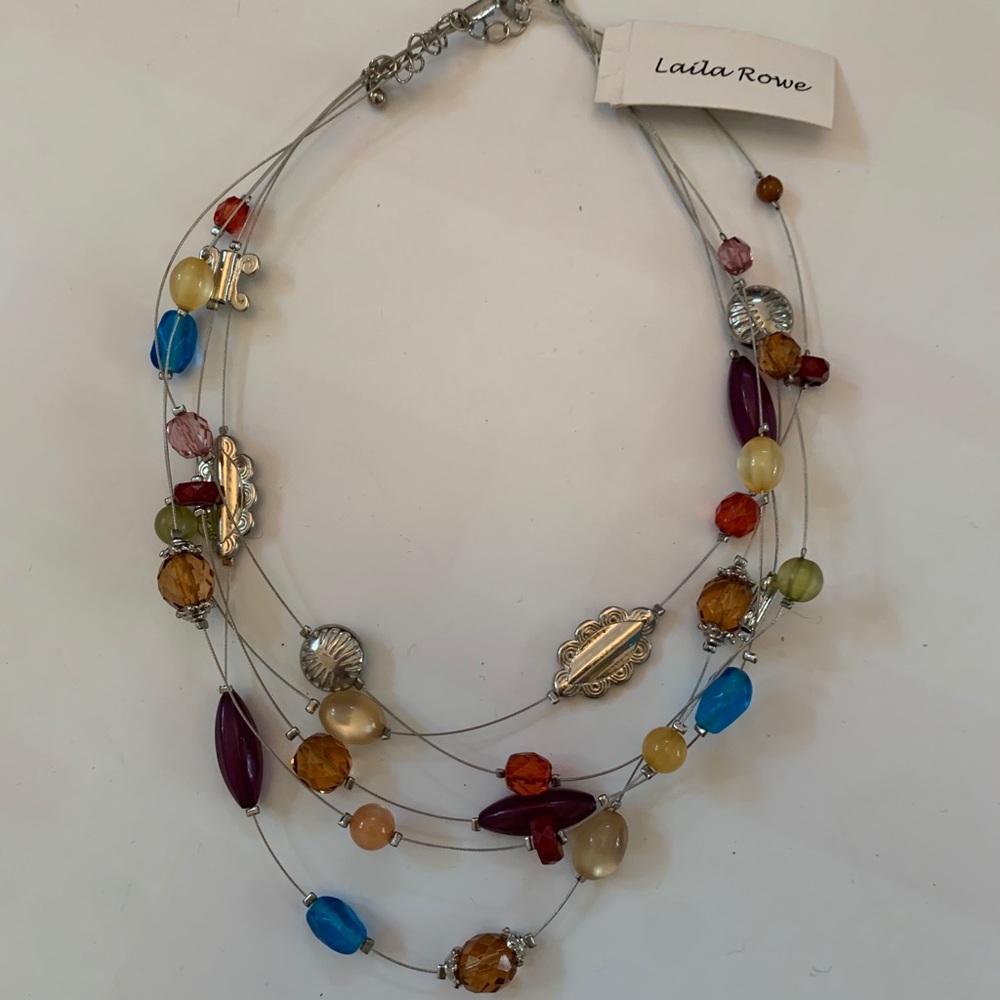 Silver multicolored bead trinket necklace